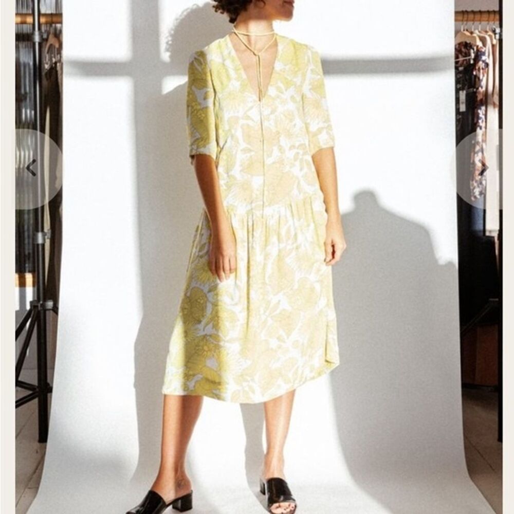Baum Und Pferdgarten Adamina Dress Tropical Yellow Midi Drop Waist Sz36 **READ